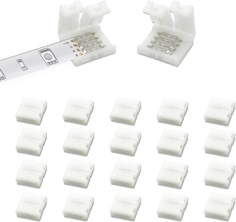 DAYBETTER 20 Pcs 4 Pin Led Light Connectors, 10mm Wide Led Connectors Unwired Gapless Solderless Adapter Clips for SMD 5050 RGB Multicolor Strip Lights, Strip Connectors for DIY - Image 1